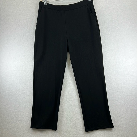Erika Women’s Knit Pants Size L Black Elastic Waistband Wider Straight Leg Comfy - Picture 1 of 9
